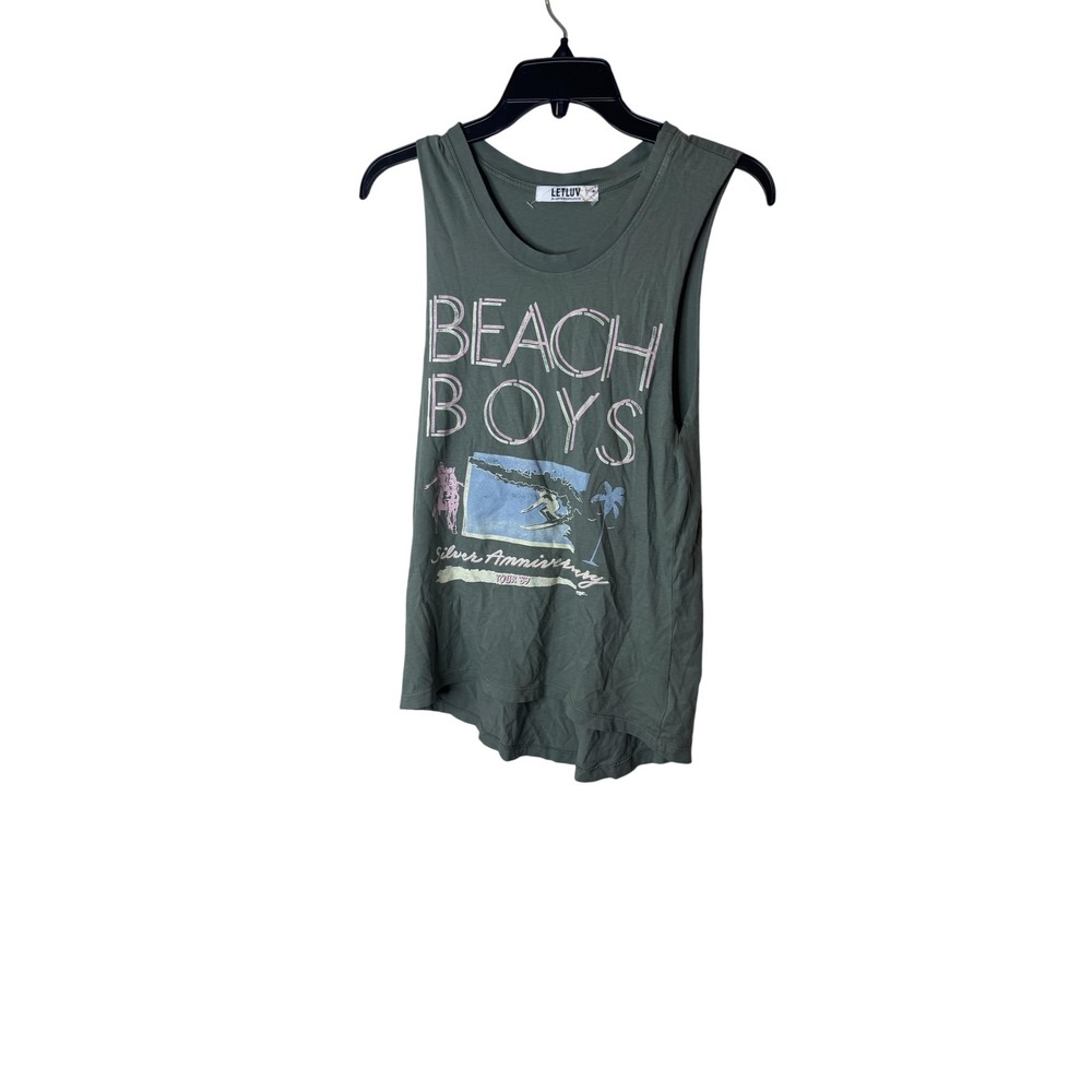 LETLUV Tank Top Womens XS Green Beach Boys Silver Anniversary Graphic Tour 89